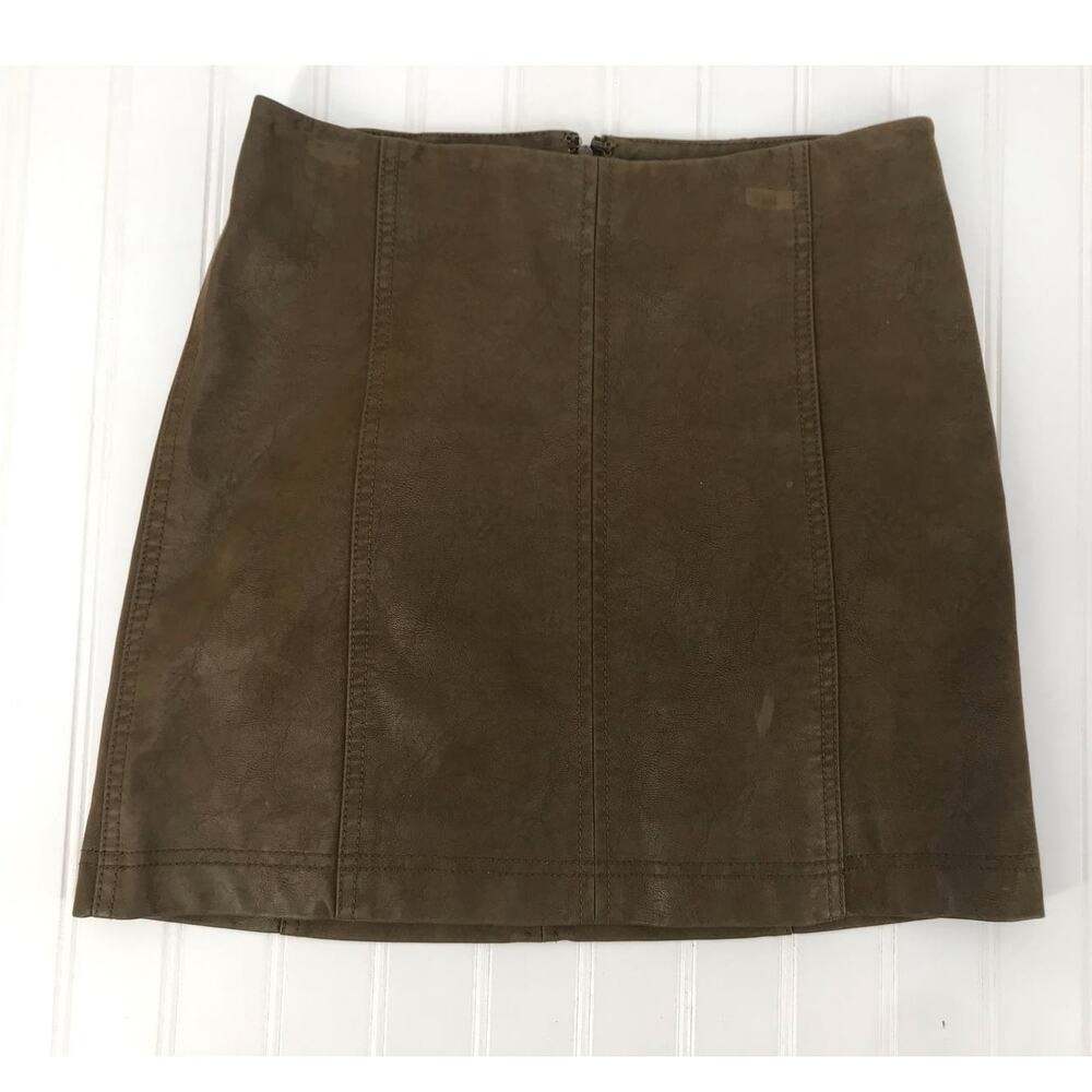 Free People Modern Femme Brown Faux Leather Mini Skirt Size 4
